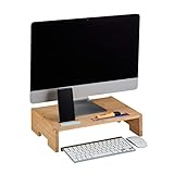 Relaxdays Monitorständer Bambus, 3 Fächer, Bildschirmerhöhung Schreibtisch, Monitor Unterbau, HBT: 10,5x41x28…