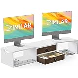Zimilar Dual-Monitorständer mit 2 Schubladen, Holz-Monitorerhöhung für 2 Monitore, Länge und Winkel,…