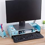 HKPLDE Monitorständer Holz Stabiler Mit Schubladen Ergonomisches Bildschirmständer Abnehmbarem Bildschirmerhöhung-Blau-48x20x12.3cm