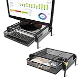 Halter Netz-Monitorständer, Computer-Schreibtisch-Regal, ausziehbare Schublade mit Griff, Schreibtisch-Organizer…