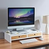 [en.casa] Monitorständer Hattula Schreibtischorganizer mit 2 Schubladen aus Bambus Bildschirmerhöhung…