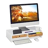 Relaxdays Monitorständer, 2 Schubladen, PC-Erhöhung für Schreibtisch, HxBxT: 12 x 56 x 27 cm, Bambus…