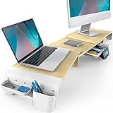 Fenge Dual Monitorständer mit Schubladen und Stauraum, Bildschirmständer aus MDF für Computer TV Laptop,…
