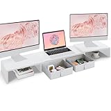 TEAMIX Doppel-Monitor-Ständer, Länge und Winkel, verstellbar, weiß, Monitorständer mit 2 Schubladen…