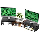 Simple Trending Erweiterter Dual-Monitor-Ständer, mit verstellbarer Länge und Winkel, Holz, Computer-/Büro-Schreibtisch-Organizer…