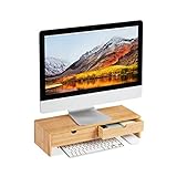Relaxdays Monitorständer aus Bambus, PC Erhöhung mit 2 Schubladen, für Schreibtisch & Büro, HBT 11,5…
