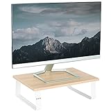 VIVO 15 inch Monitor Riser, Wood and Steel Desktop Stand, Ergonomic Desk and Tabletop Organizer, Light…