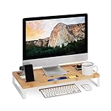Relaxdays Monitorständer, PC Erhöhung aus Bambus und Eisen, für Monitor oder Laptop, ergonomischer Tischorganizer,…
