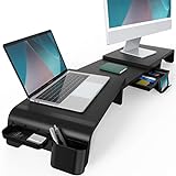 Fenge Dual Monitorständer mit Schubladen und Stauraum, Bildschirmständer aus MDF für Computer TV Laptop,…