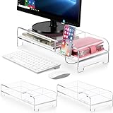 Menkxi Monitorständer aus Acryl, transparent, 50,8 cm, groß, 2-stöckig, Acryl-Monitorständer mit Aufbewahrung,…