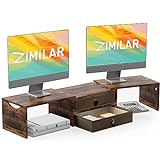 Zimilar Dual-Monitorständer mit 2 Schubladen, Holz-Monitorerhöhung für 2 Monitore, Länge und Winkel,…