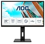 AOC Q32P2 - 32 Zoll QHD Monitor, höhenverstellbar (2560x1440, 75 Hz, HDMI, DisplayPort, USB Hub) schwarz