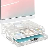 Spacrea Computer Monitor Stand for Desk with 2 Drawers, Metal Monitor Riser Desk Organizer, Computer…
