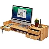 Monitorständer mit 2 Etagen und Ablagefach und abschließbarer Schublade, Computer-/PC-Monitorerhöhung,…