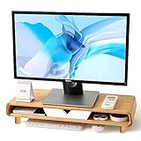 Homerays Bambus Monitorständer mit Schublade, Exquisite Ergonomische Holz-Computer-Monitorerhöhung,…