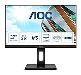 AOC U27P2 - 27 Zoll UHD Monitor, höhenverstellbar (3840x2160, 60 Hz, HDMI, DisplayPort, USB Hub) schwarz