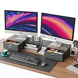 YAOHUOO Dual Monitorständer mit 2 Schubladen, Monitorständer für 2 Monitore, Computer Dual Monitor Riser…