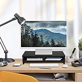 Monitorständer mit Schublade, Monitorerhöhung Schwarz Bildschirmständer Holz Pc-Ständer Laptopständer…