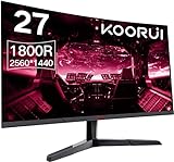 KOORUI Gaming Monitor 27 Zoll, 1800R Gebogene Oberfläche, 2560X1440 (QHD) Bildschirm, 144 Hz 1 ms, DCI-P3…
