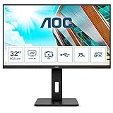 AOC U32P2 - 32 Zoll UHD Monitor, höhenverstellbar (3840x2160, 75 Hz, HDMI 2.0, DisplayPort, USB Hub)…