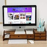 Maydear Monitorständer Erhöhung, 2-stöckiger Bambus-Computer-Monitorständer für Schreibtisch mit 4 Schubladen,…