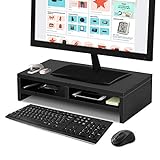 Monitorständer mit Schublade, Holz Monitorerhöhung Bildschirmständer 2 Ebenen Laptopständer Bildschirmerhöhung…