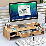 Monitorständer, Multifunktion Bildschirmerhöhung mit Schublade Holz Bildschirmständer Schreibtisch Organizer…