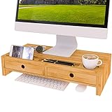 ZRI Bamboo Bildschirmerhöhung Monitorständer Holz Monitor Erhöhung Bildschirmerhöher mit 2 Schubladen…